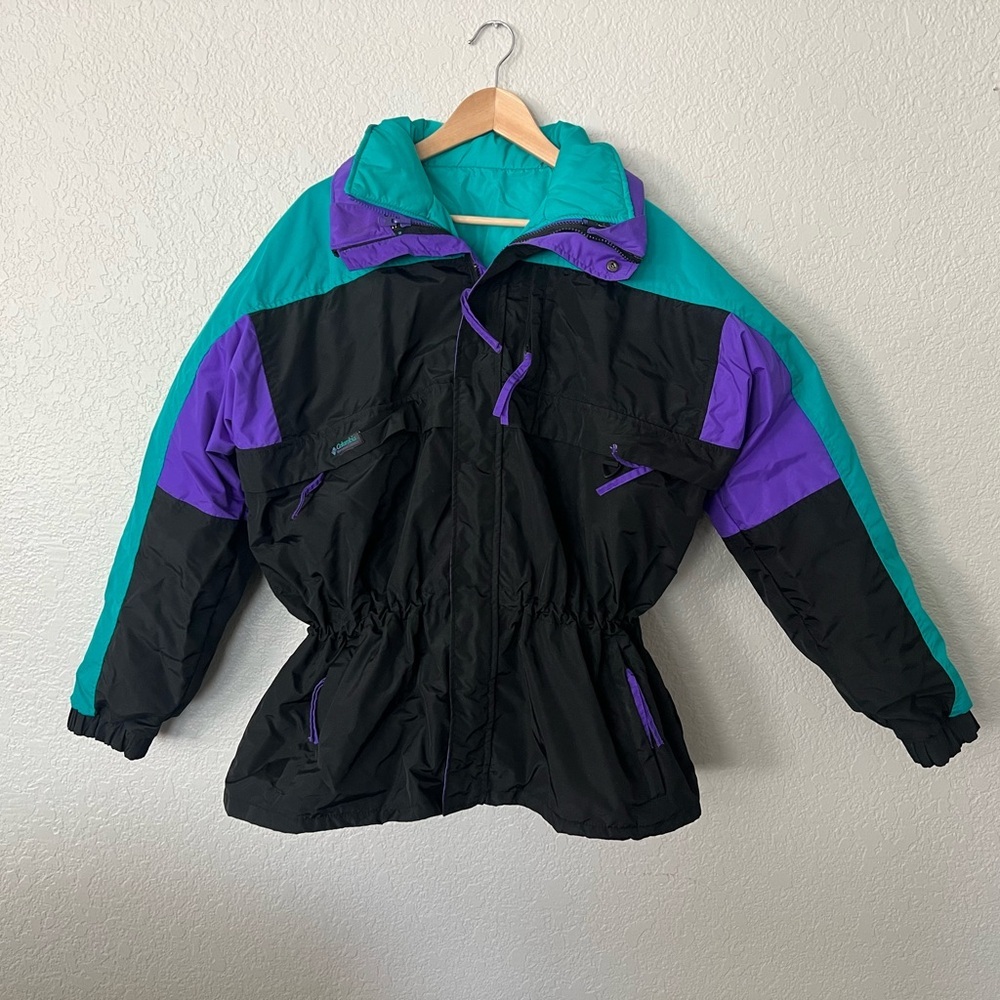 Columbia Vtg 90’s 2 in 1 Size XL Black Teal and Purple Ski Jacket